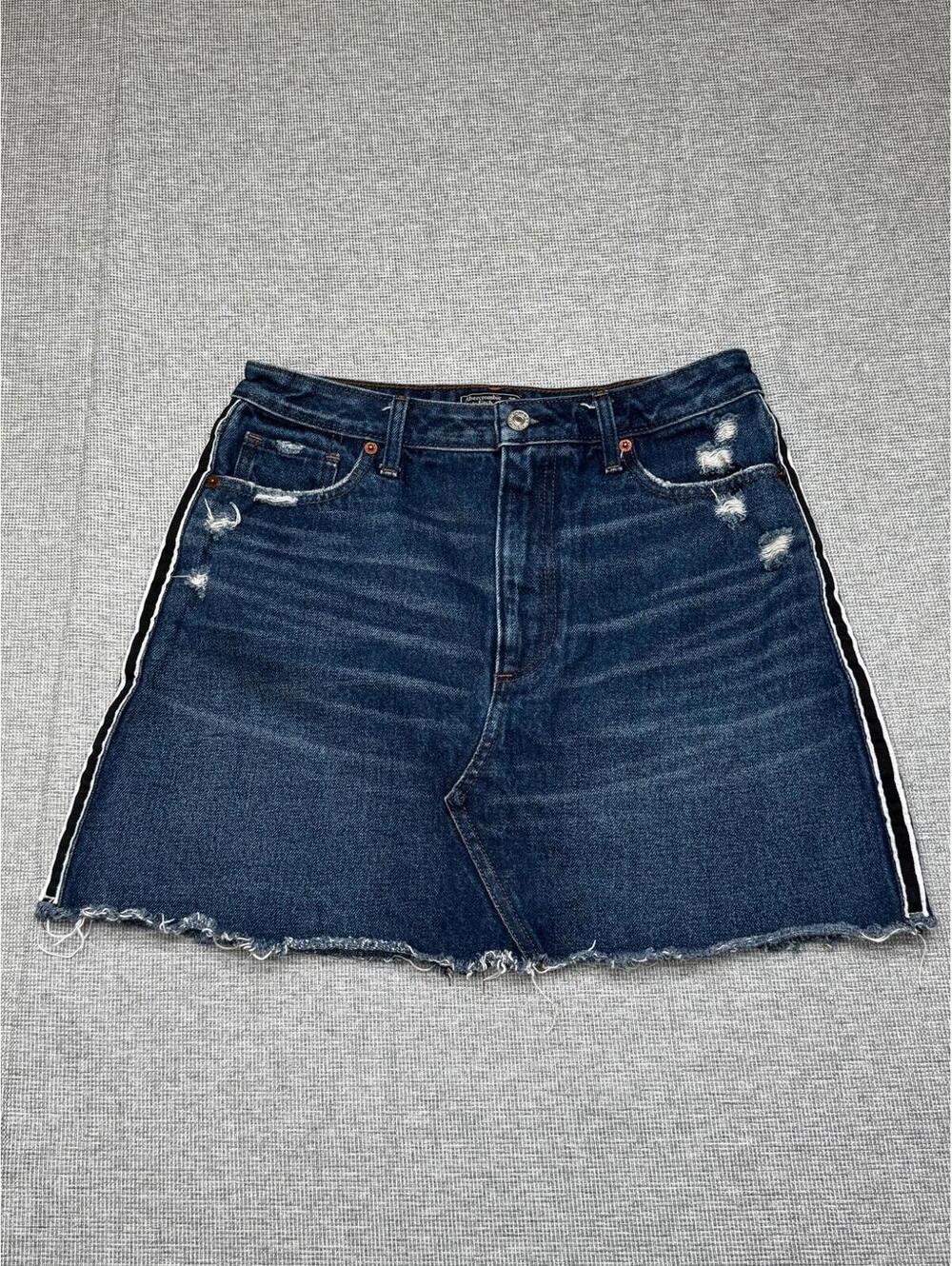 Abercrombie & Fitch Dark Wash Denim Mini Skirt Black White Side Stripe Sz 29/8